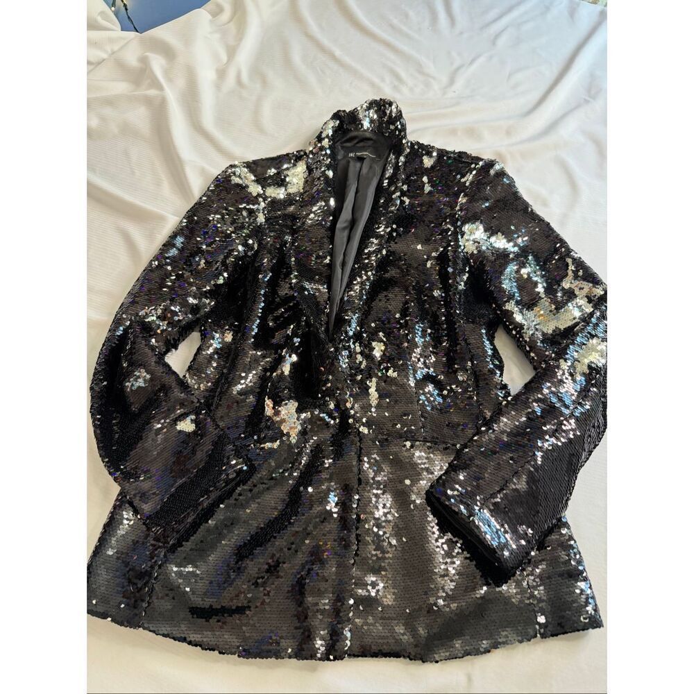 INC International Concepts Black Silver Sequin Blazer Jacket Coat Medium